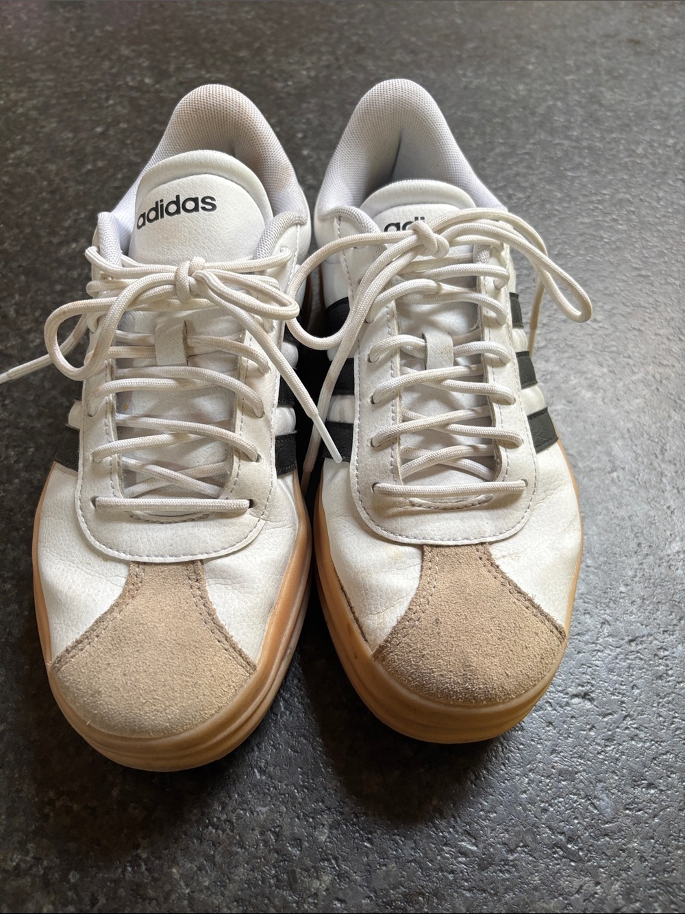 adidas White, Black & Gum-Trim Low-Top Sneakers
